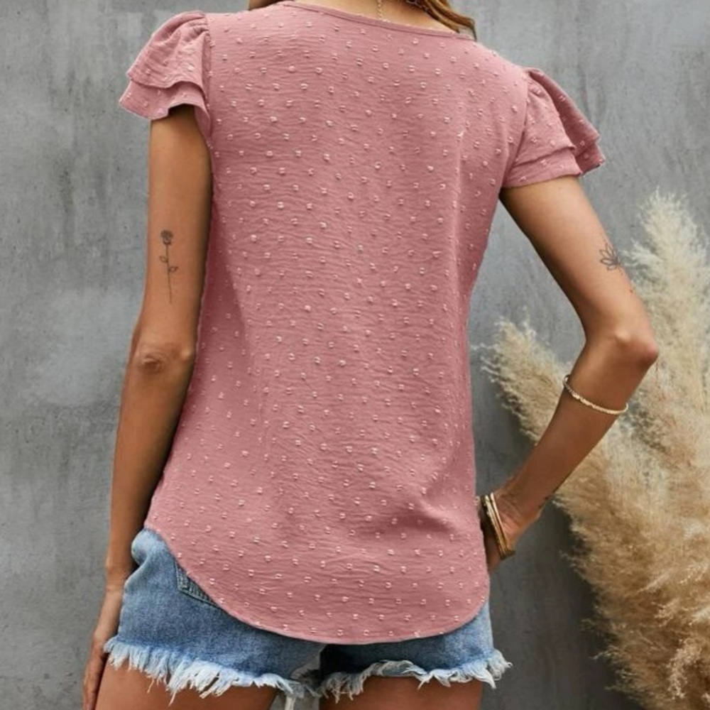 Boho  Swiss Dot Butterfly Sleeve Top - Picture 14 of 15